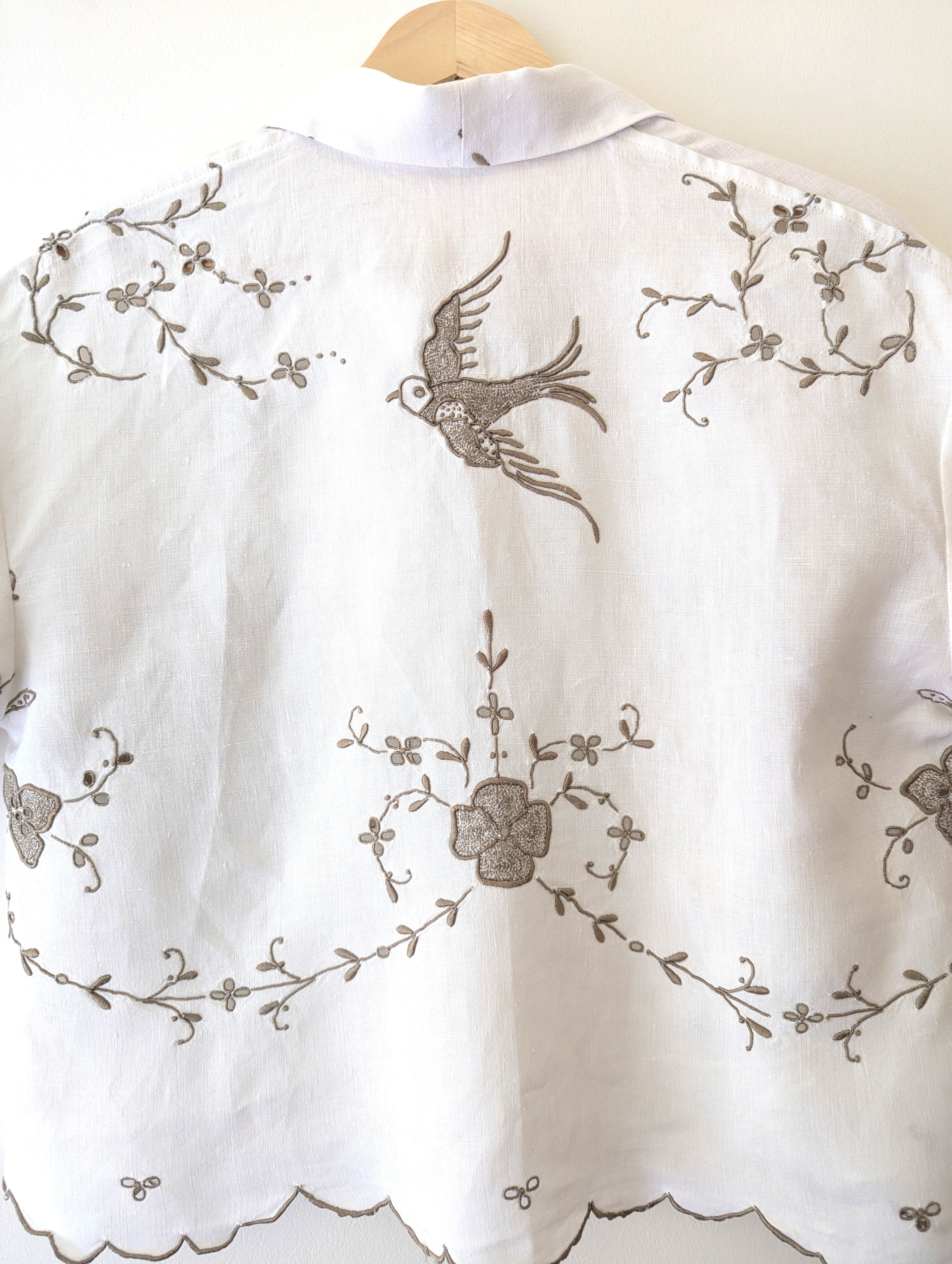 Madeira Vintage Embroidery shirt with Swallow  Medium