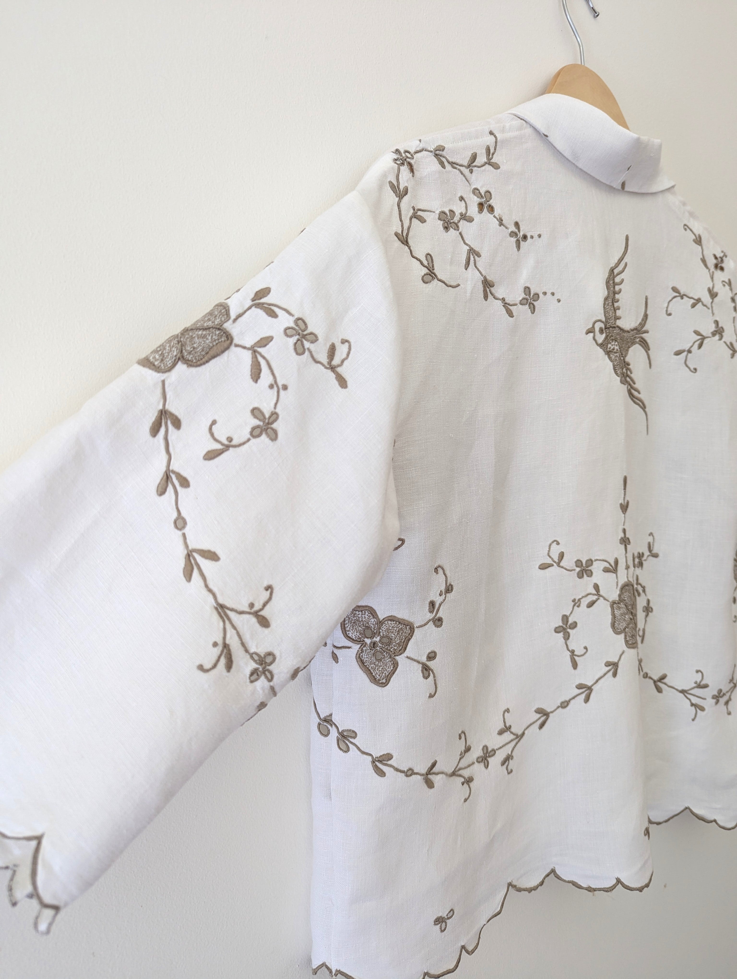 Madeira Vintage Embroidery shirt with Swallow  Medium