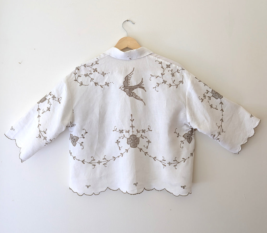 Madeira Vintage Embroidery shirt with Swallow  Medium
