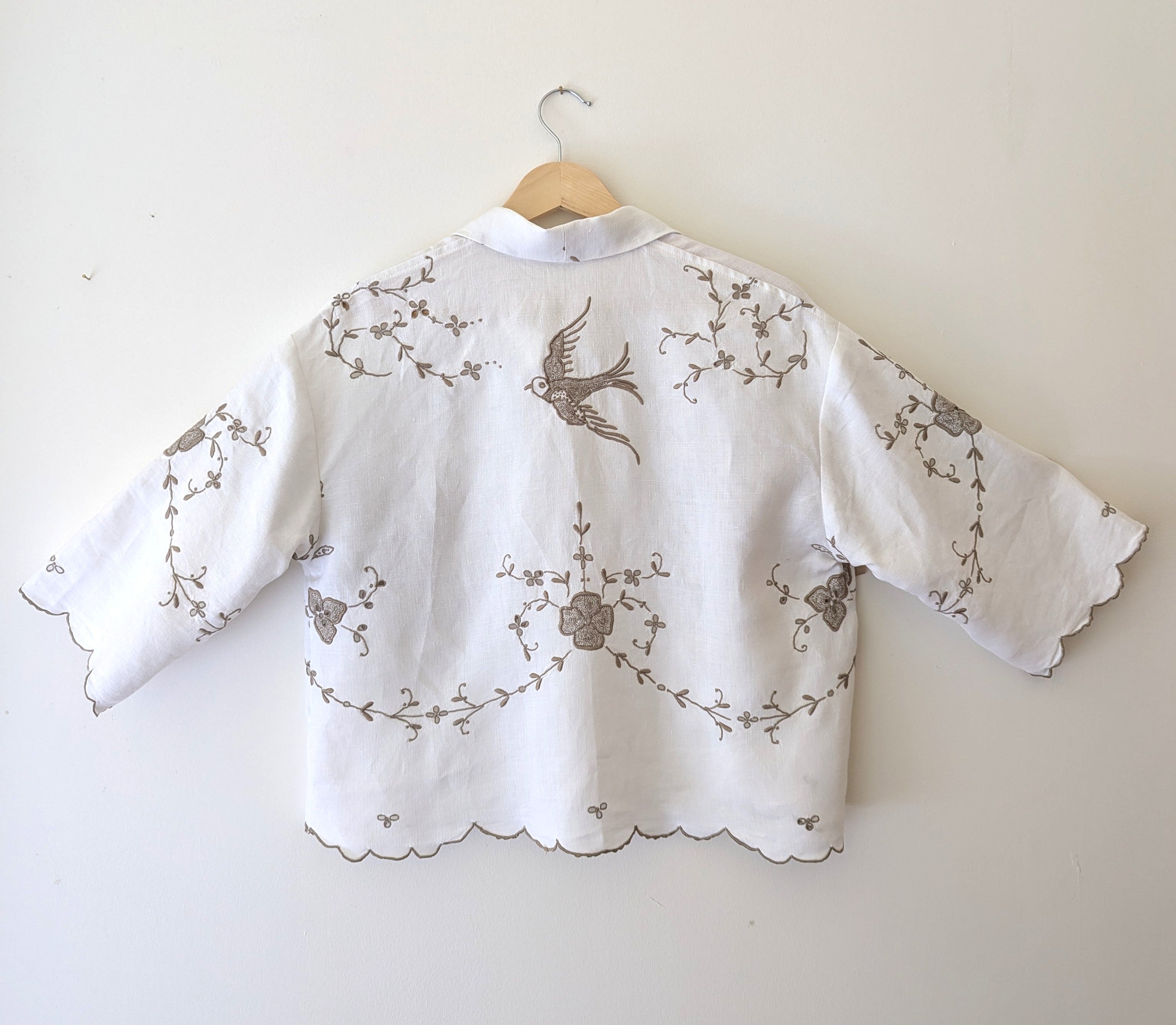 Madeira Vintage Embroidery shirt with Swallow  Medium