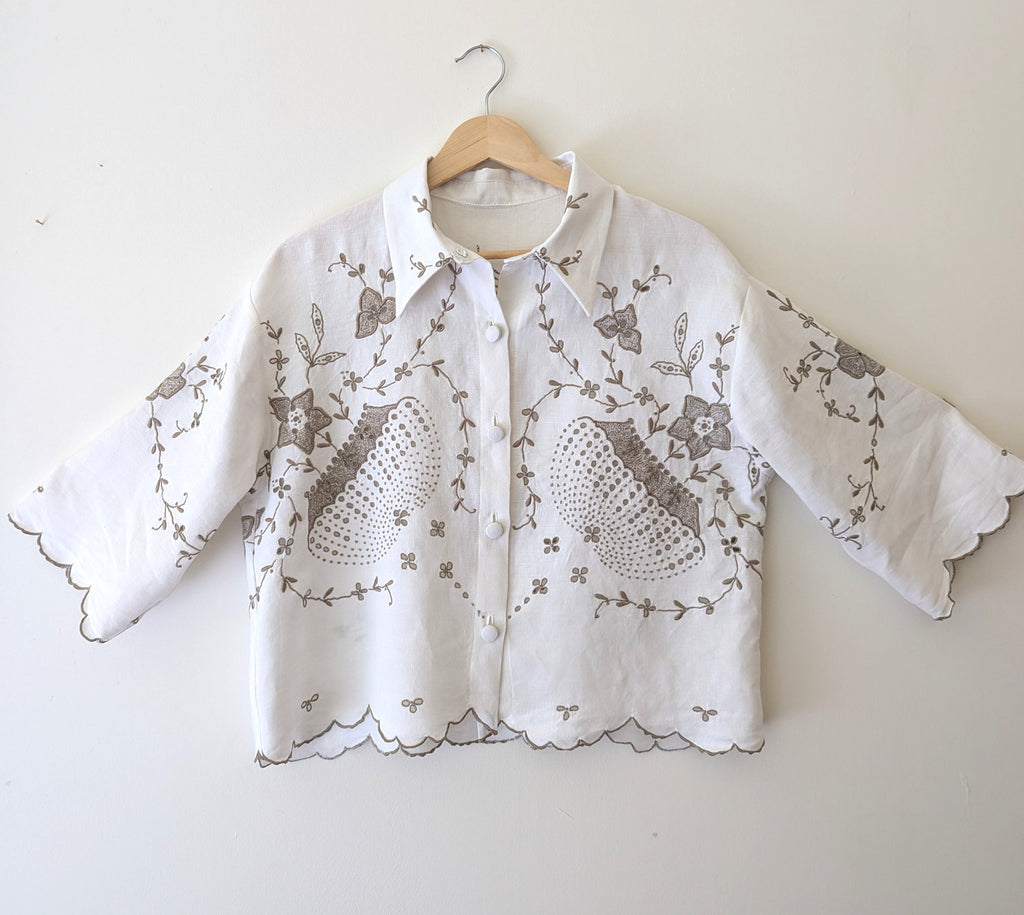 Madeira Vintage Embroidery shirt with Swallow  Medium