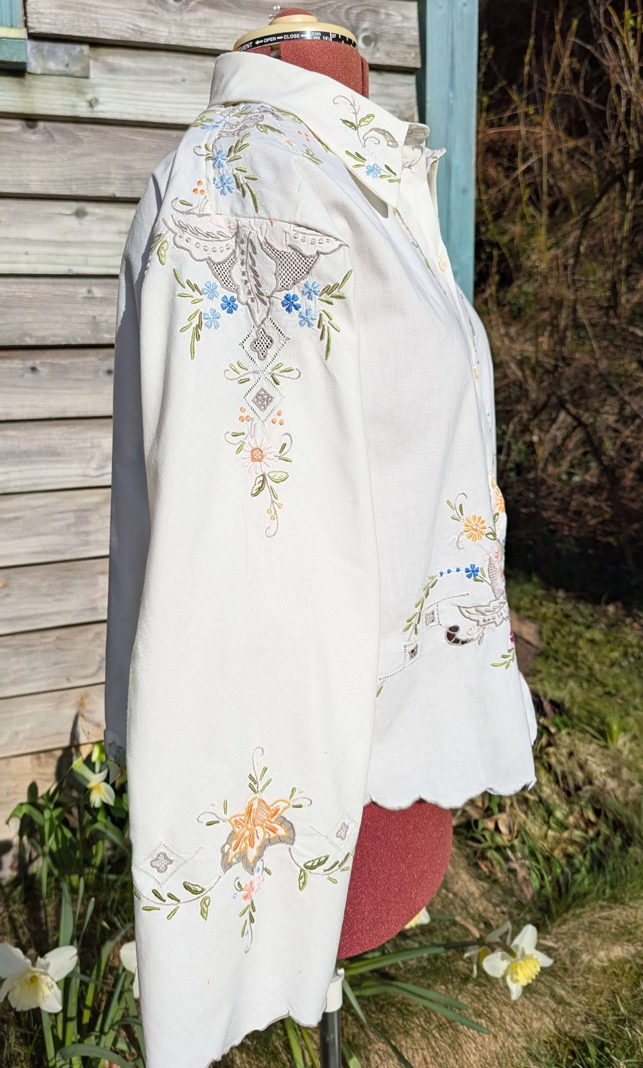 Long sleeved cotton embroidered shirt Large
