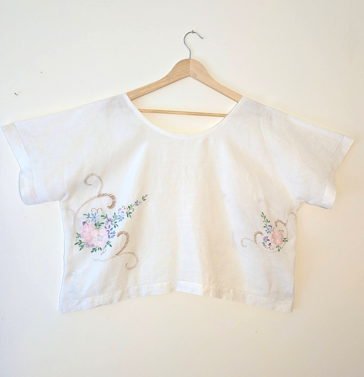 T-shirt Style in Soft Pastel Floral Embroidery - loose fit one size