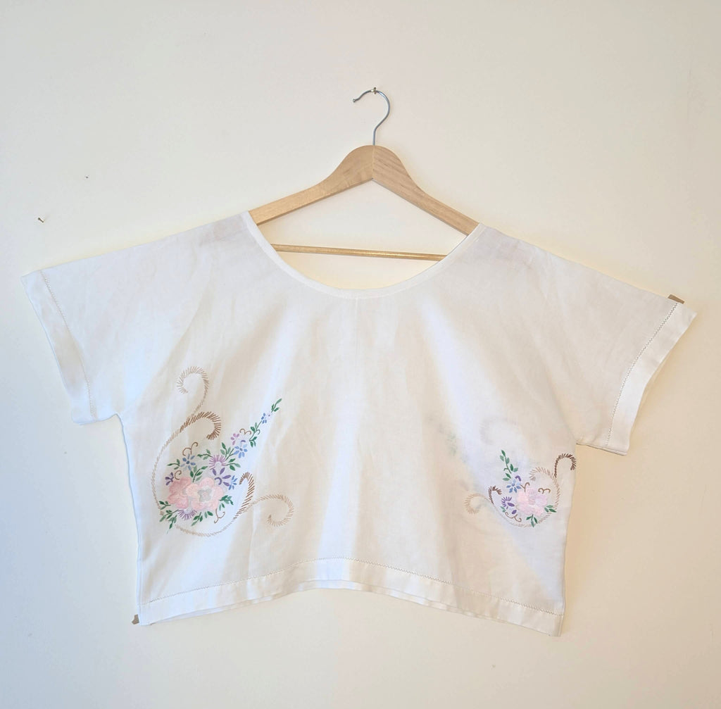 T-shirt Style in Soft Pastel Floral Embroidery - loose fit one size