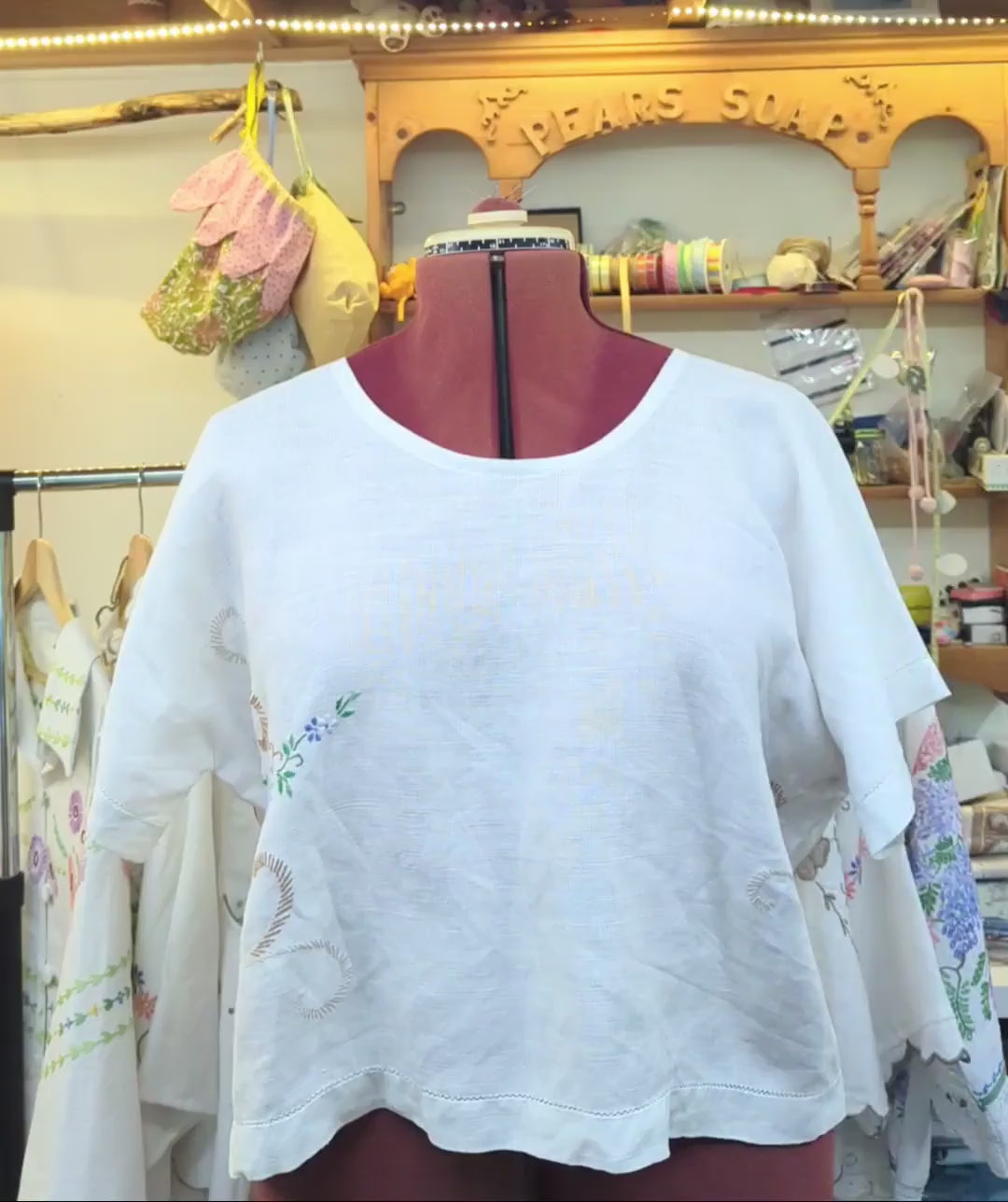 T-shirt Style in Soft Pastel Floral Embroidery - loose fit one size