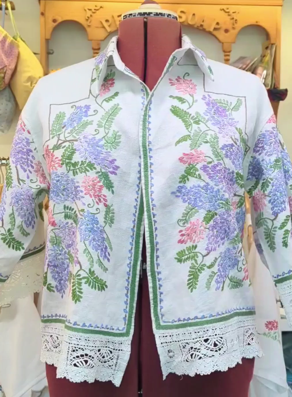 Wisteria Embroidered Linen Shirt Large