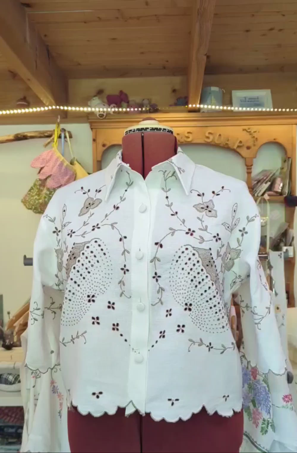 Madeira Vintage Embroidery shirt with Swallow  Medium