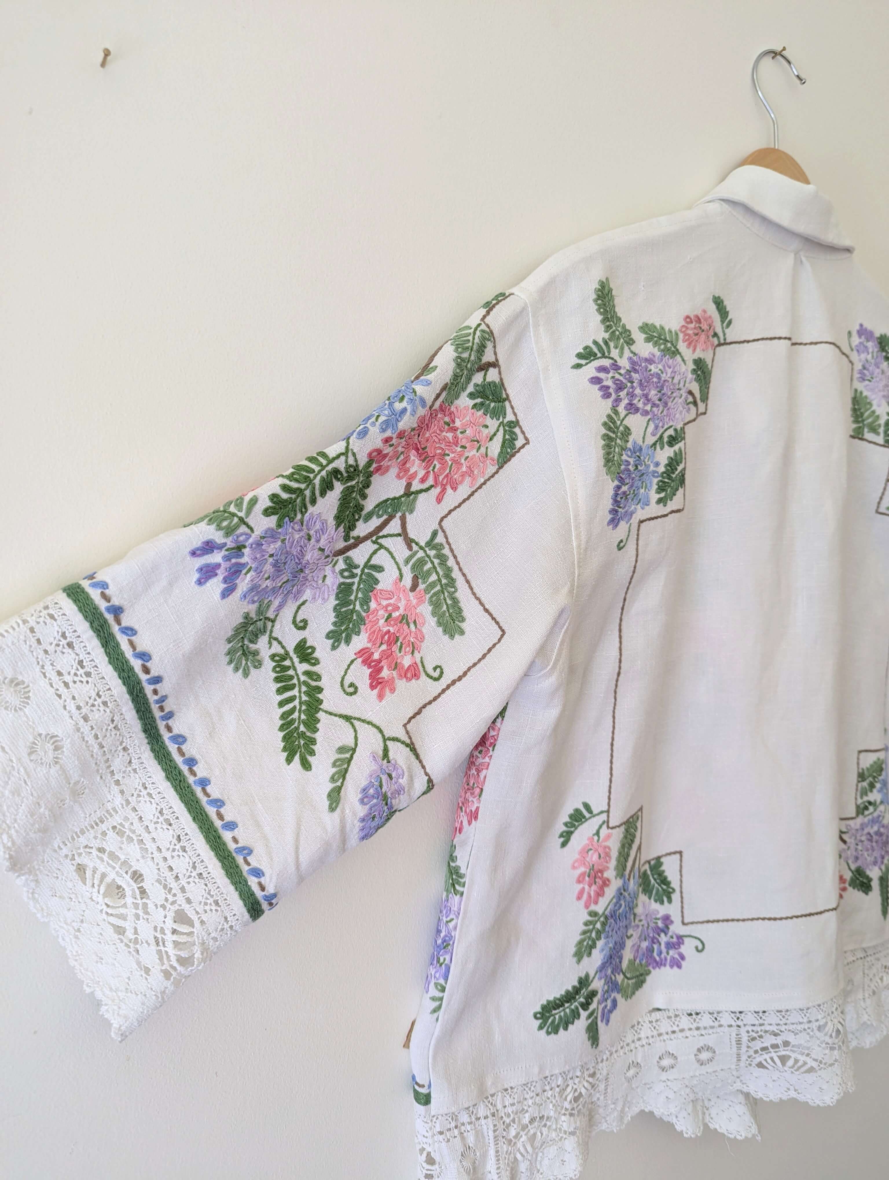 Wisteria Embroidered Linen Shirt Large