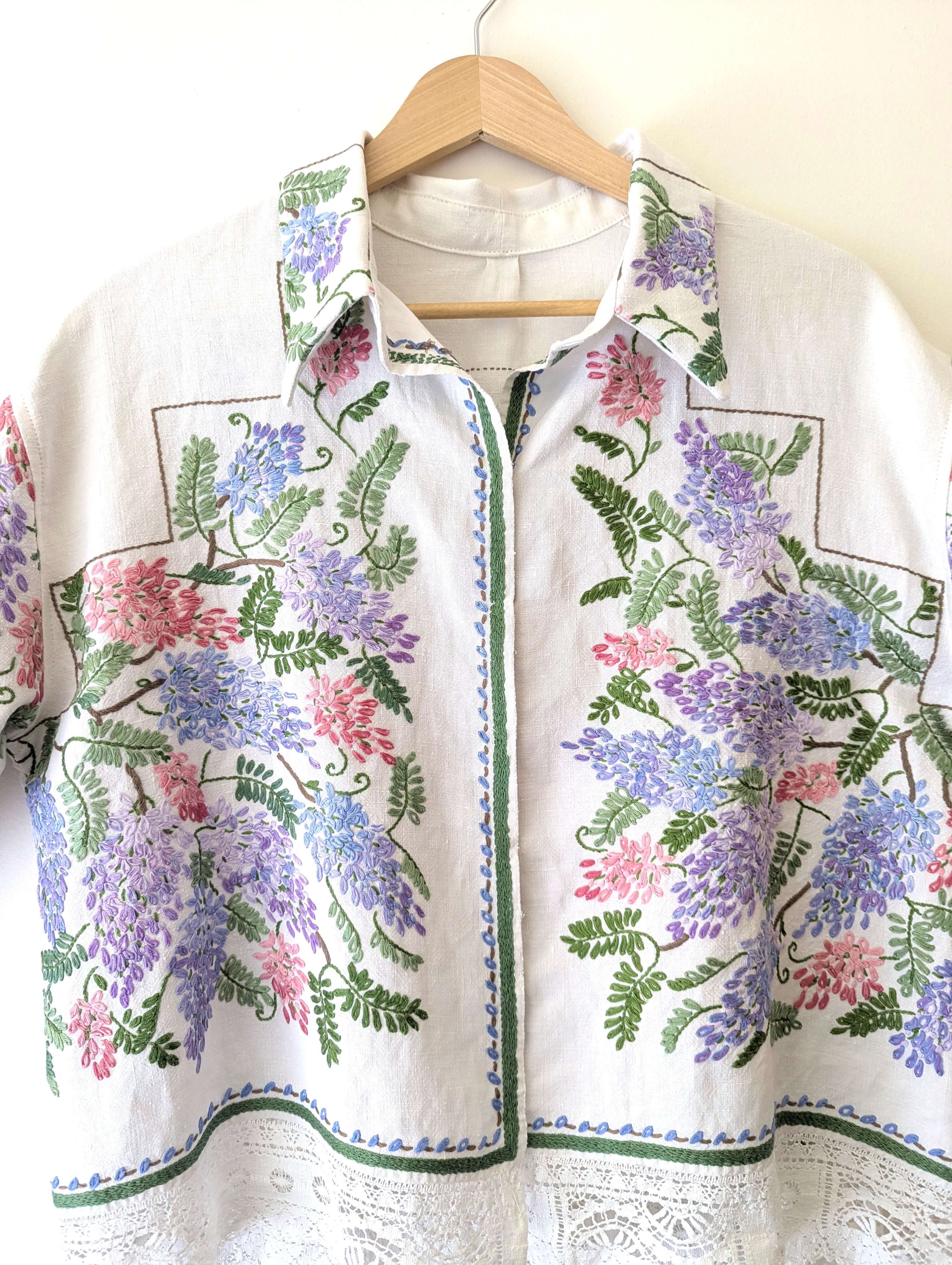 Wisteria Embroidered Linen Shirt Large