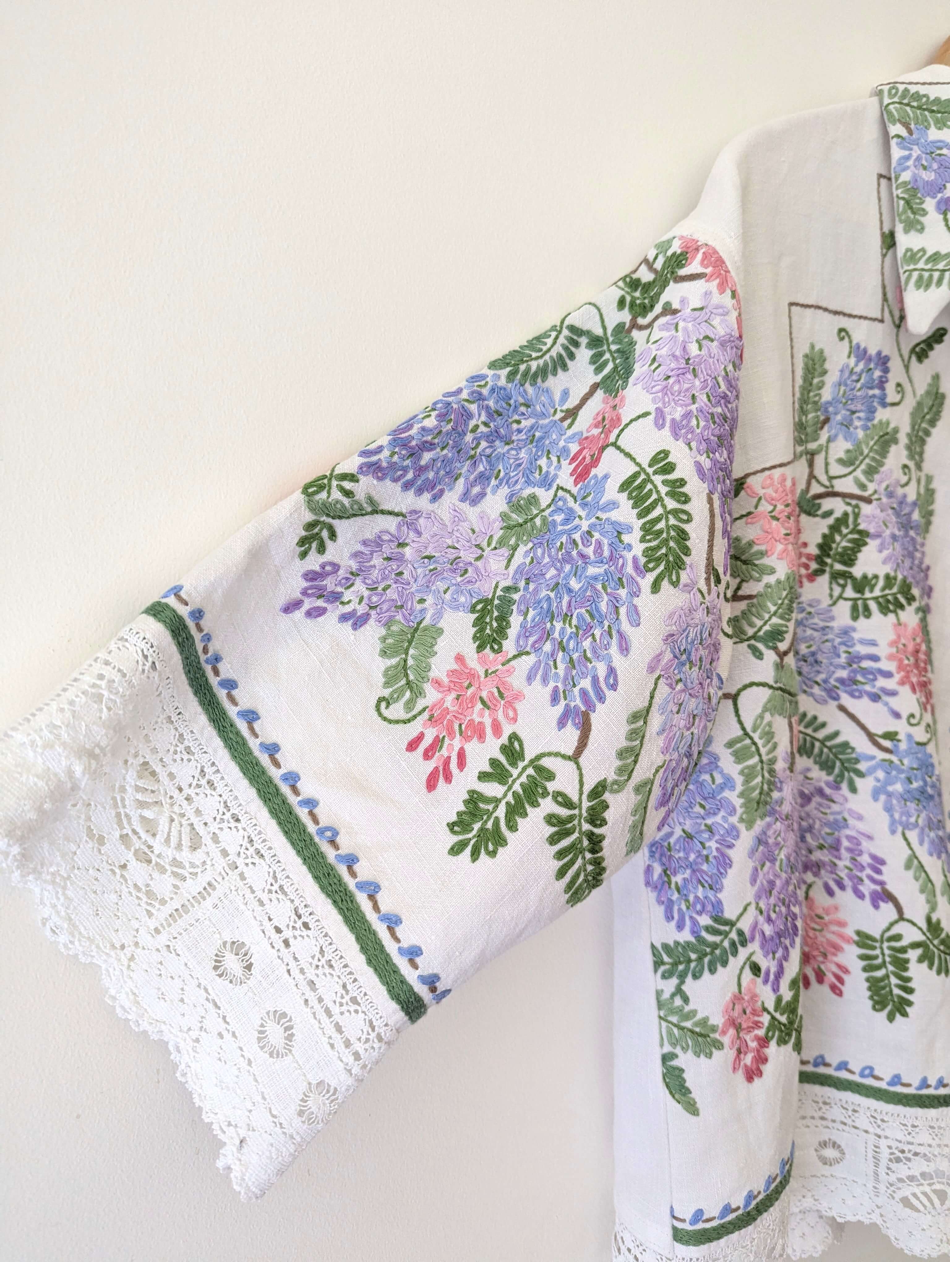 Wisteria Embroidered Linen Shirt Large