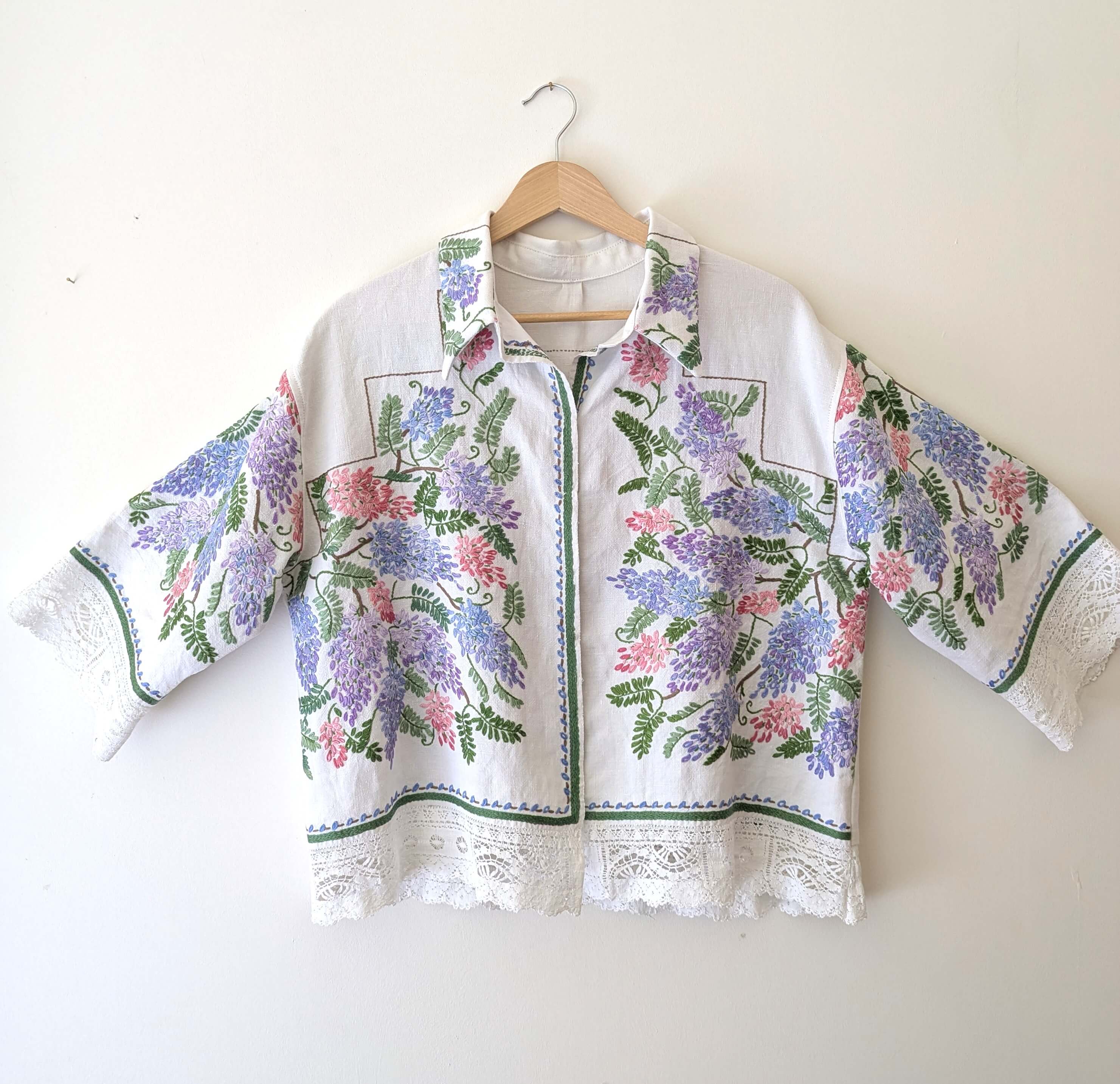 Wisteria Embroidered Linen Shirt Large